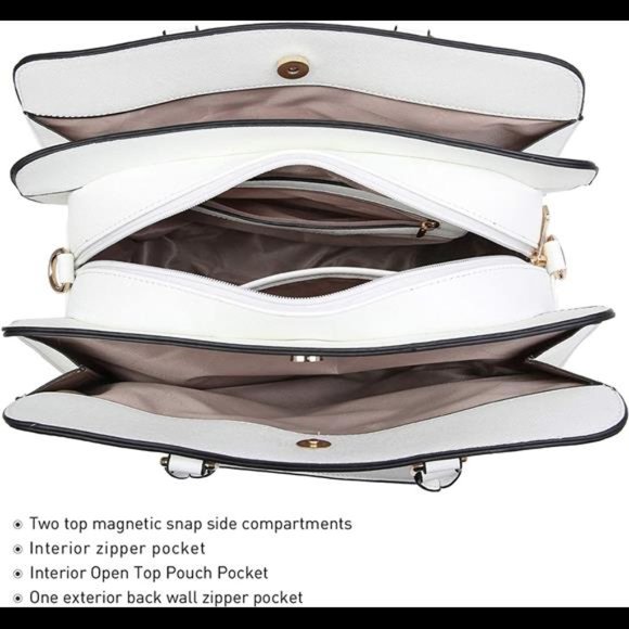 2 Pcs Vegan Leather Women Handbag Wallet Tote Bag Shoulder Bag w/ 3 Compartments - Picture 5 of 5